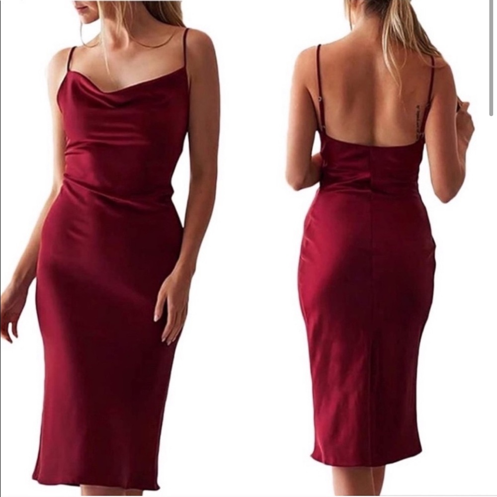 NWT Bebe Burgundy Satin Dress
